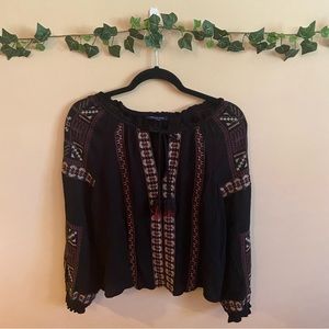 American Eagle Black Embroidered Blouse